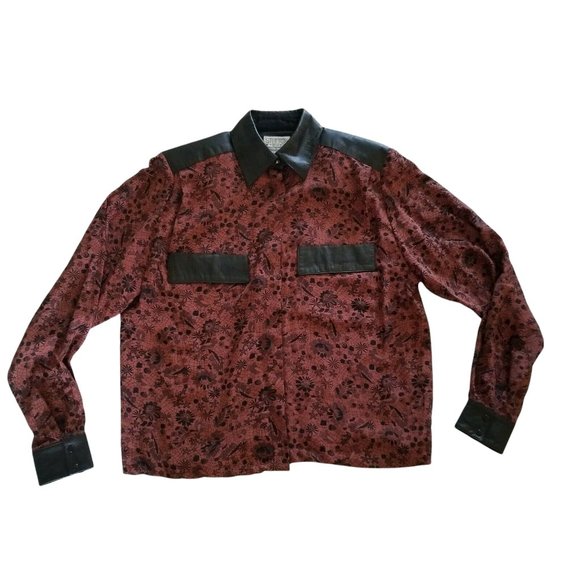 Studio 1201 Tops - Vintage 100% Silk & Leather Blouse Size 4 1980s